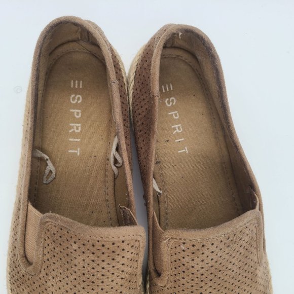 Esprit Womens Shoes 7.5 Slip On Espadrille Flat Perforated Loafer Brown Fabric - Picture 7 of 9